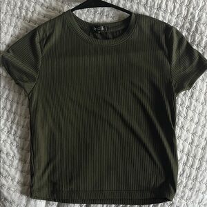 Fashion Nova Dark Green Ribbed Short Sleeve Top